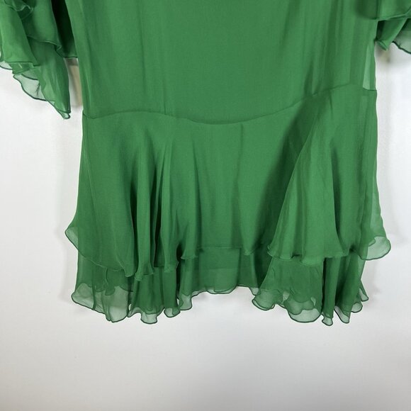 Alice + Olivia Flouncy Silk Chiffon‎ Tunic Dress Green Women’s Size 2 Designer - Picture 9 of 9